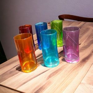 Set of 6 German Leonardo swing mid century curved glass 16 oz multicolor